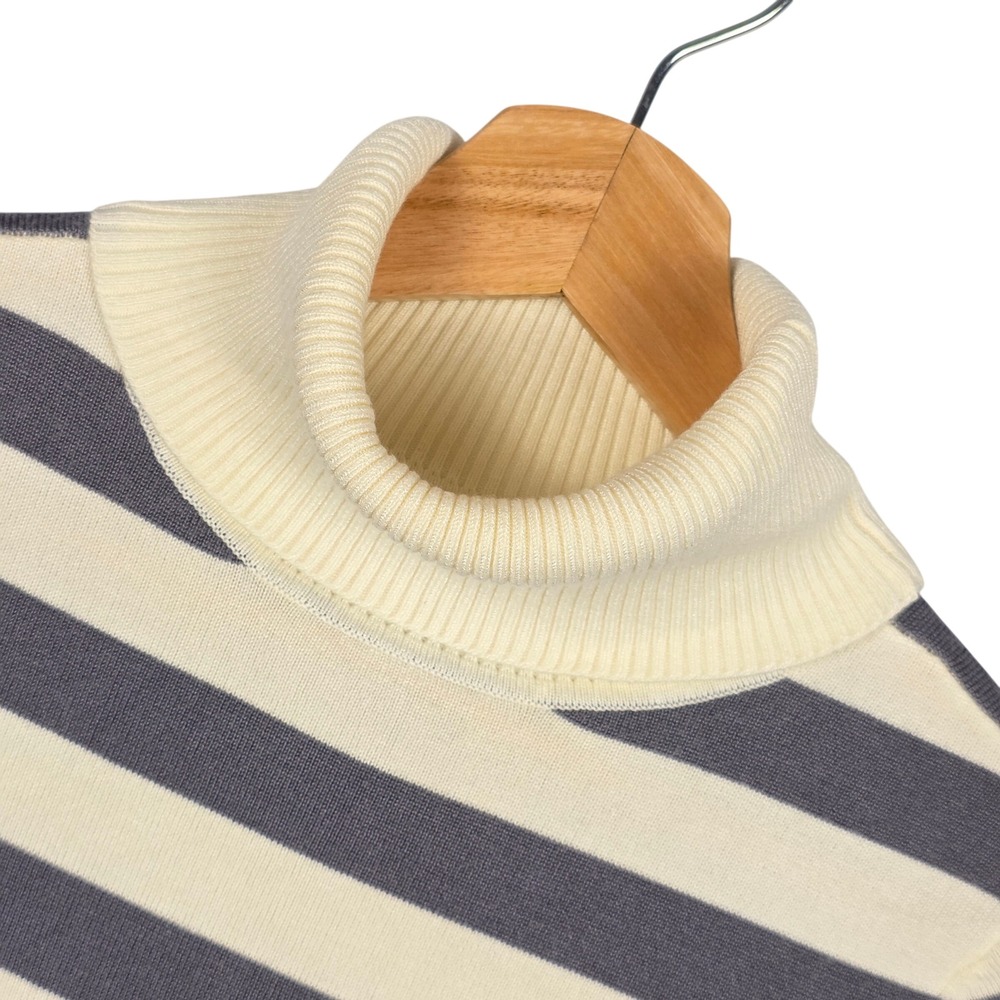 Guess Womens Striped Turtleneck Sweater Cream Gray Size S/P Long Sleeve Knit Top - Picture 1 of 16